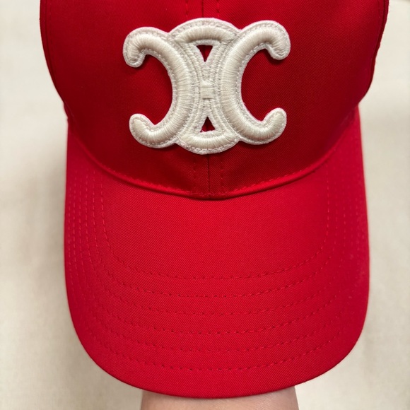 CELINE Triomphe Baseball Cap Rouge Vif - Picture 14 of 16